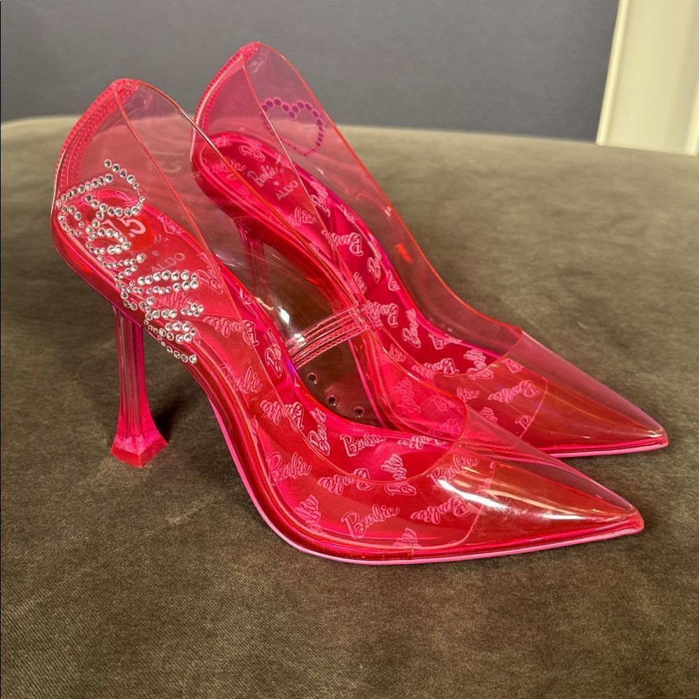 Barbie x ALDO Barbiestessy Collection Pink Translucent Pointed Toe Pumps 7.5 NEW - Picture 2 of 14